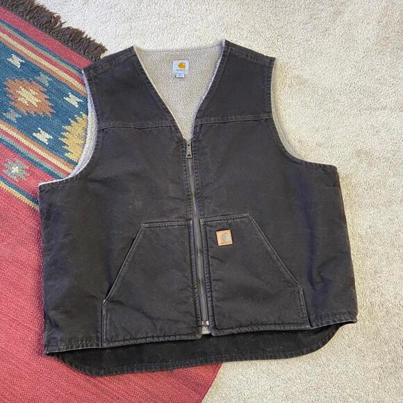 Carhartt Sherpa Lined Duck Canvas Brown Vest Size 2XL - Picture 1 of 3